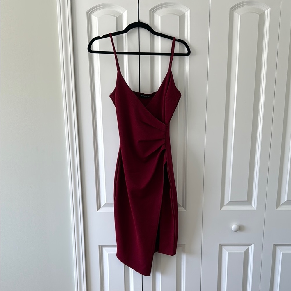 Pretty Little Thing Burgundy Wrap Front Midi Dress